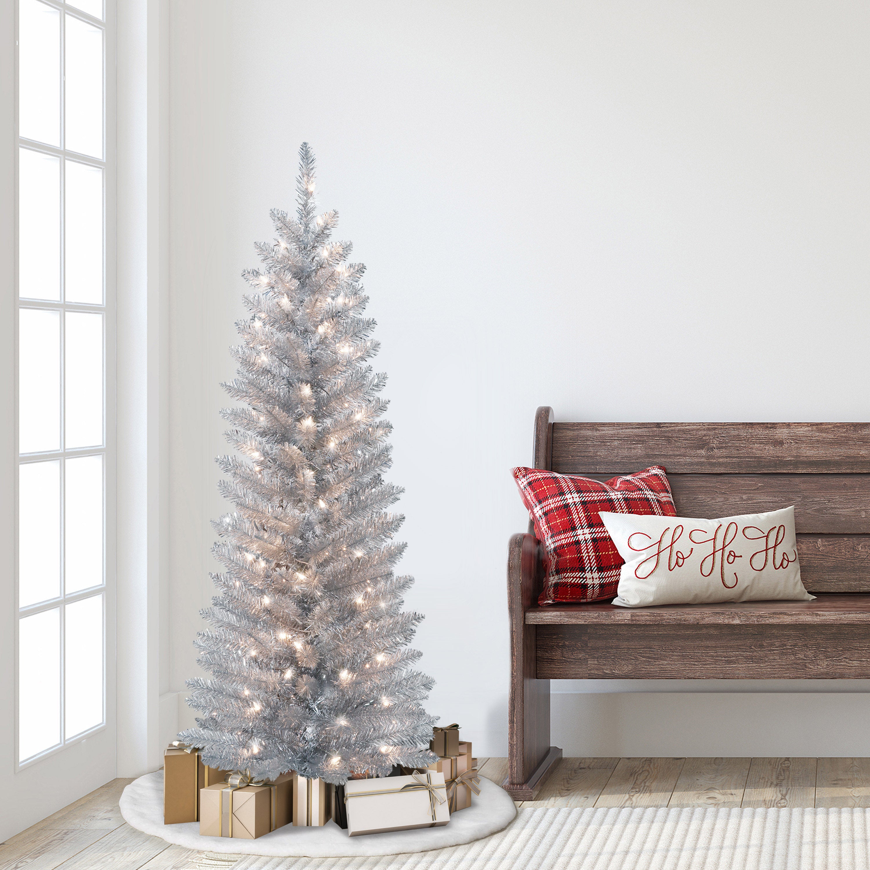 4.5ft Pre-Lit Silver Tinsel Tree